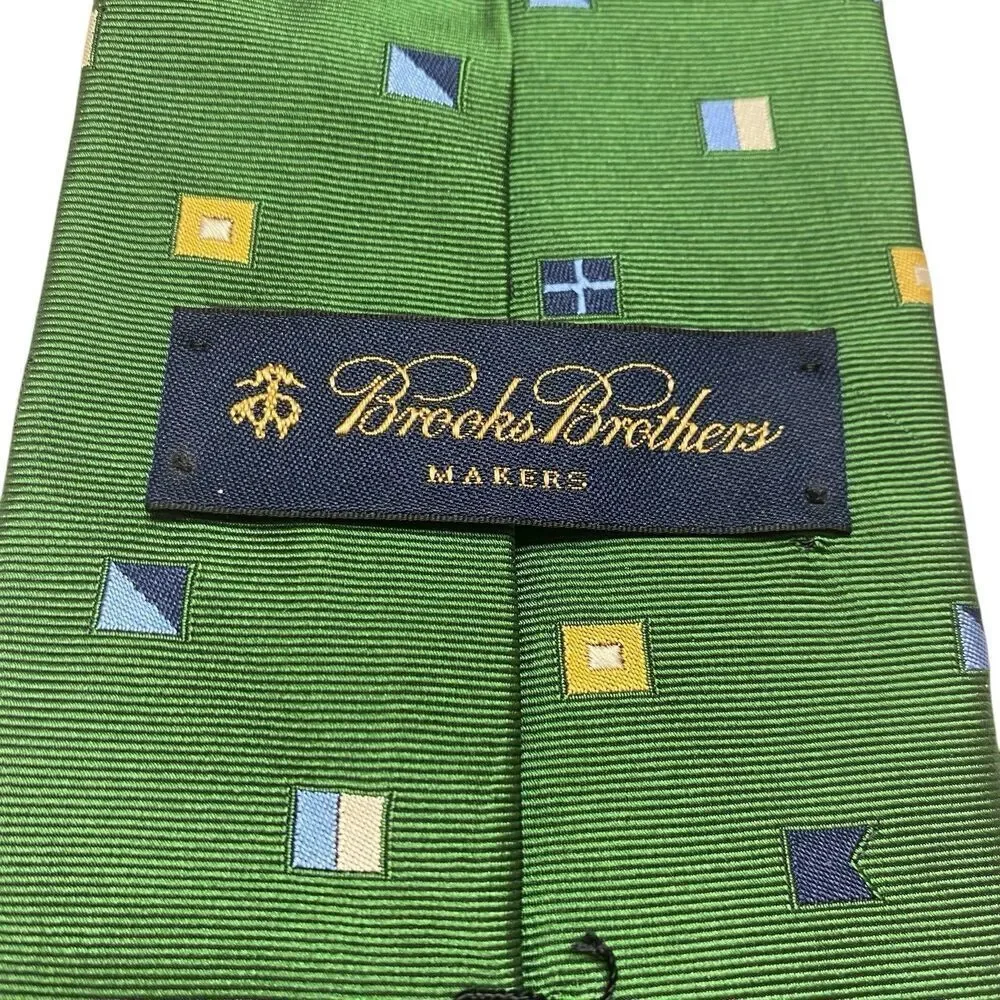 Brooks Brothers Makers Tie Men's Necktie Silk Nautical Signal Flags Green